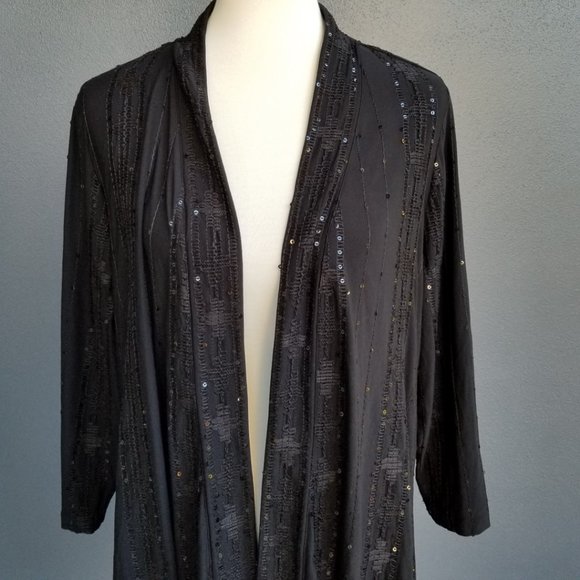 Susan Graver Liquid Knit Black Party Jacket XL - Picture 3 of 11